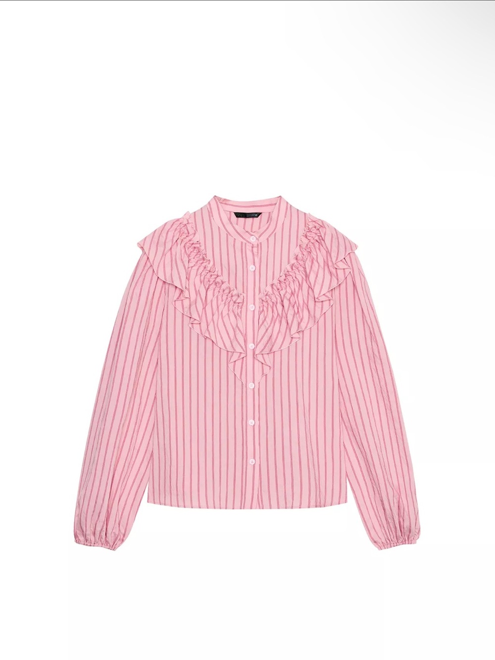 Zara Pink Striped Ruffled Button-Down Shirt - Picture 2 of 3